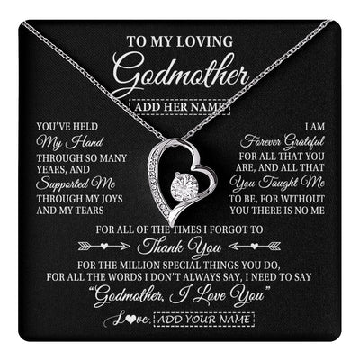 Forever Love Necklace 14K White Gold Finish | 1 | Personalized To My Loving Godmother Necklace From Niece You've Help My Hand Aunt Gift From Godchild Godmother Birthday Gifts Mothers Day Gift Box Message Card | https://teecentury.