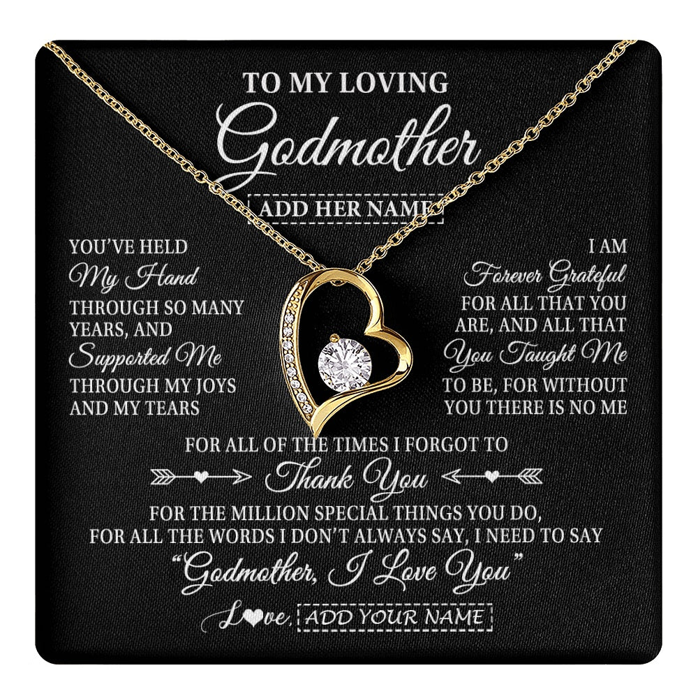 Forever Love Necklace 18K Yellow Gold Finish | 1 | Personalized To My Loving Godmother Necklace From Niece You've Help My Hand Aunt Gift From Godchild Godmother Birthday Gifts Mothers Day Gift Box Message Card | https://teecentury.