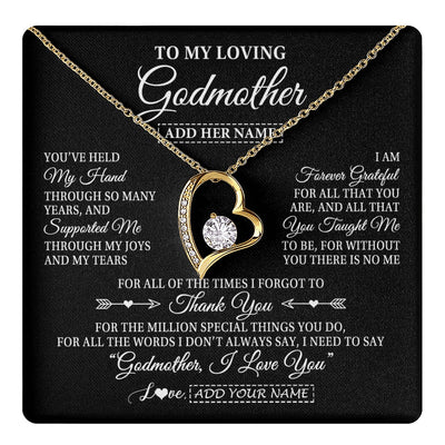 Forever Love Necklace 18K Yellow Gold Finish | 1 | Personalized To My Loving Godmother Necklace From Niece You've Help My Hand Aunt Gift From Godchild Godmother Birthday Gifts Mothers Day Gift Box Message Card | https://teecentury.
