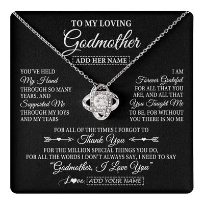 Love Knot Necklace 14K White Gold Finish | 1 | Personalized To My Loving Godmother Necklace From Niece You've Help My Hand Aunt Gift From Godchild Godmother Birthday Gifts Mothers Day Gift Box Message Card | https://teecentury.