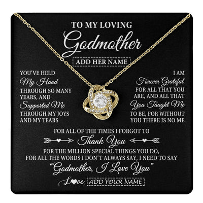 Love Knot Necklace 18K Yellow Gold Finish | 1 | Personalized To My Loving Godmother Necklace From Niece You've Help My Hand Aunt Gift From Godchild Godmother Birthday Gifts Mothers Day Gift Box Message Card | https://teecentury.