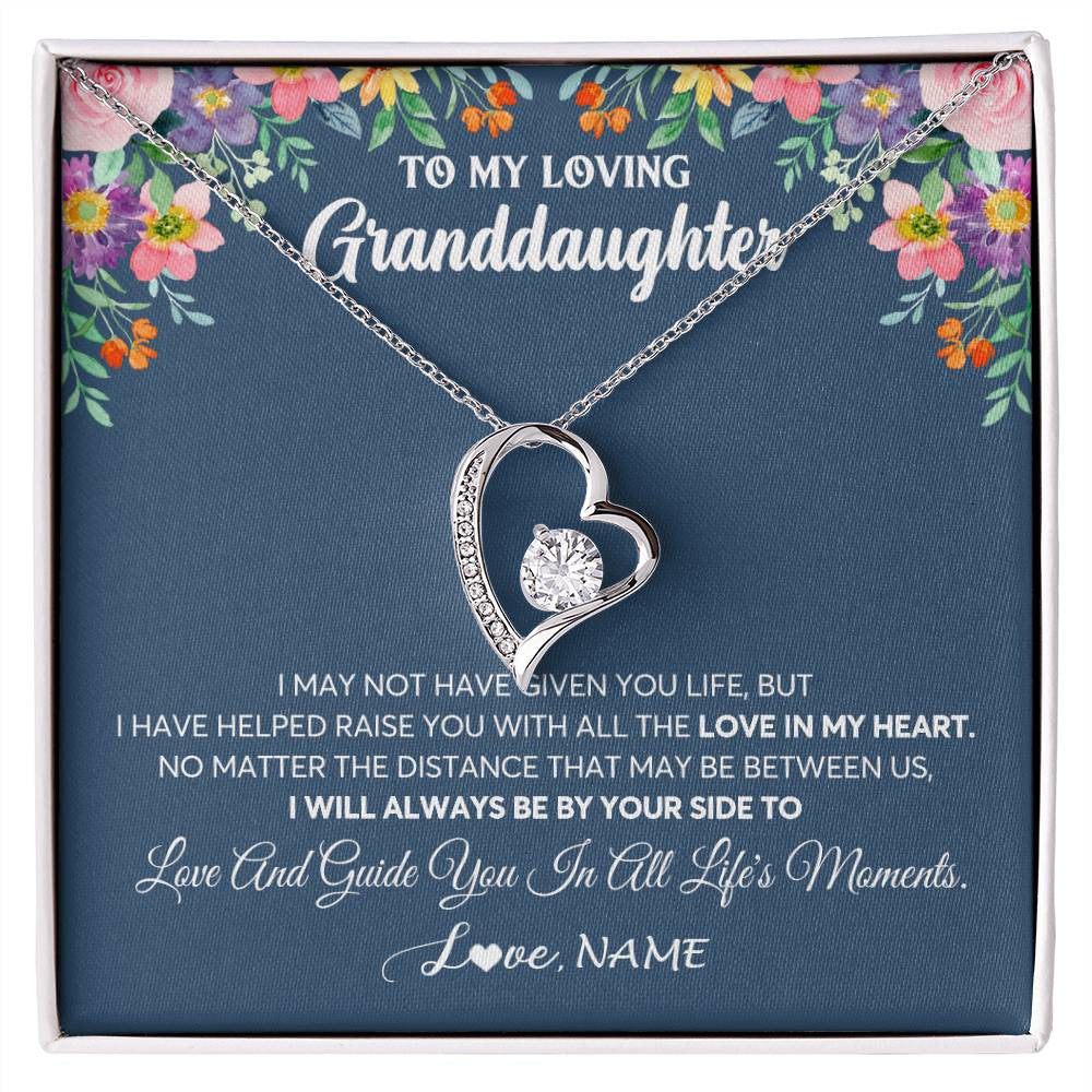 Forever Love Necklace 14K White Gold Finish | 1 | Personalized To My Loving Granddaughter Necklace From Grandma No Matter The Distance Granddaughter Birthday Christmas Jewelry Customized Gift Box Message Card | teecentury