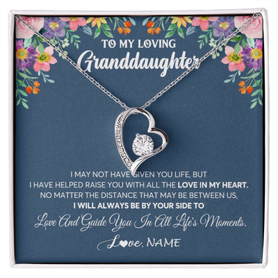 Forever Love Necklace 14K White Gold Finish | 1 | Personalized To My Loving Granddaughter Necklace From Grandma No Matter The Distance Granddaughter Birthday Christmas Jewelry Customized Gift Box Message Card | teecentury