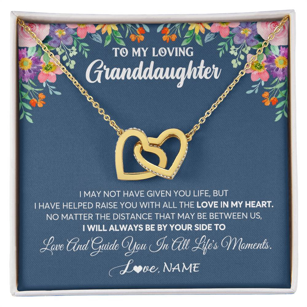Interlocking Hearts Necklace 18K Yellow Gold Finish | 1 | Personalized To My Loving Granddaughter Necklace From Grandma No Matter The Distance Granddaughter Birthday Christmas Jewelry Customized Gift Box Message Card | teecentury