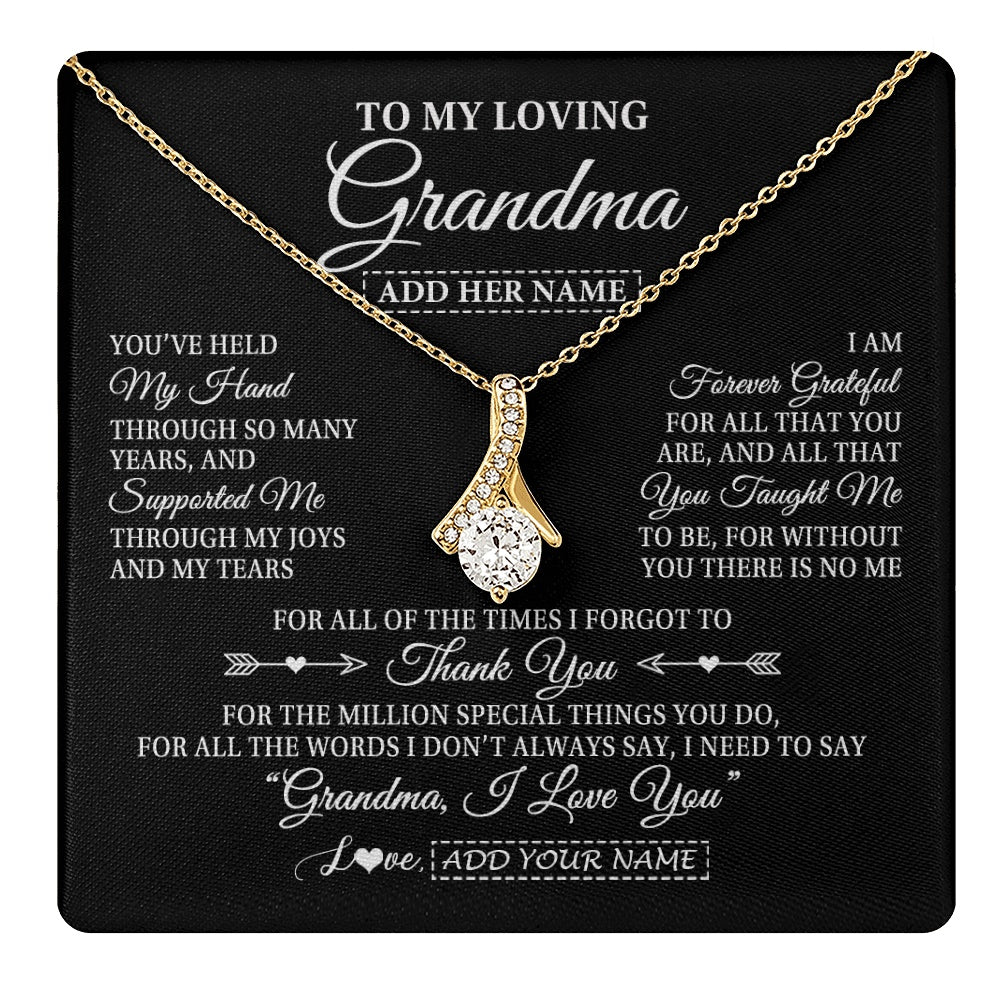 Alluring Beauty Necklace 18K Yellow Gold Finish | 1 | Personalized To My Loving Grandma Necklace From Granddaughter You've Help My Hand Grandma Gift From Grandson Grandma Birthday Mothers Day Gift Box Message Card | https://teecentury.