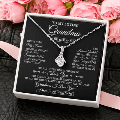 Alluring Beauty Necklace 14K White Gold Finish | 2 | Personalized To My Loving Grandma Necklace From Granddaughter You've Help My Hand Grandma Gift From Grandson Grandma Birthday Mothers Day Gift Box Message Card | https://teecentury.