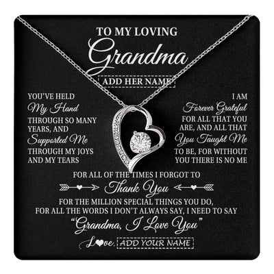 Forever Love Necklace 14K White Gold Finish | 1 | Personalized To My Loving Grandma Necklace From Granddaughter You've Help My Hand Grandma Gift From Grandson Grandma Birthday Mothers Day Gift Box Message Card | https://teecentury.