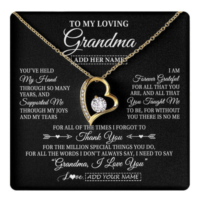 Forever Love Necklace 18K Yellow Gold Finish | 1 | Personalized To My Loving Grandma Necklace From Granddaughter You've Help My Hand Grandma Gift From Grandson Grandma Birthday Mothers Day Gift Box Message Card | https://teecentury.