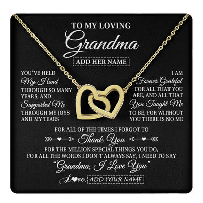 Interlocking Hearts Necklace 18K Yellow Gold Finish | 1 | Personalized To My Loving Grandma Necklace From Granddaughter You've Help My Hand Grandma Gift From Grandson Grandma Birthday Mothers Day Gift Box Message Card | https://teecentury.