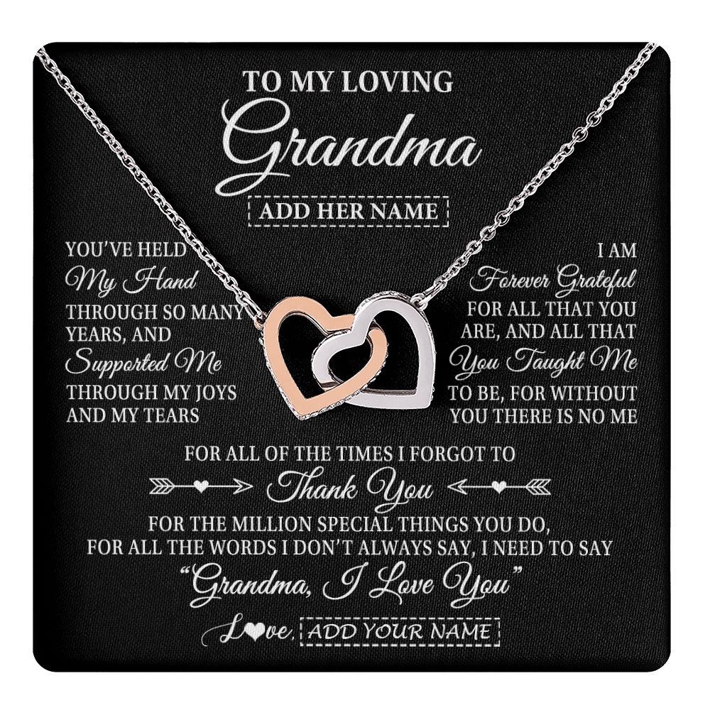 Interlocking Hearts Necklace Stainless Steel & Rose Gold Finish | 1 | Personalized To My Loving Grandma Necklace From Granddaughter You've Help My Hand Grandma Gift From Grandson Grandma Birthday Mothers Day Gift Box Message Card | https://teecentury.