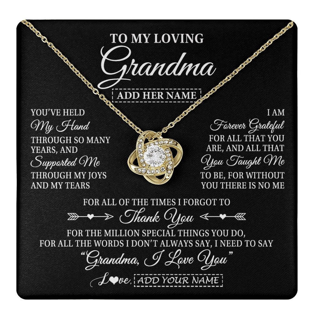 Love Knot Necklace 18K Yellow Gold Finish | 1 | Personalized To My Loving Grandma Necklace From Granddaughter You've Help My Hand Grandma Gift From Grandson Grandma Birthday Mothers Day Gift Box Message Card | https://teecentury.