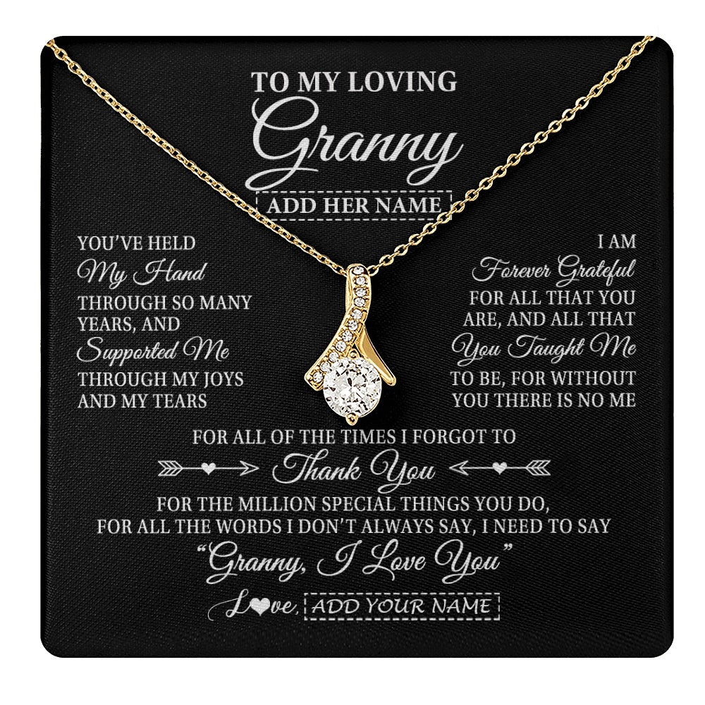 Alluring Beauty Necklace 18K Yellow Gold Finish | 1 | Personalized To My Loving Granny Necklace From Granddaughter You've Help My Hand Granny Gift From Grandson Granny Birthday Mothers Day Gift Box Message Card | https://teecentury.