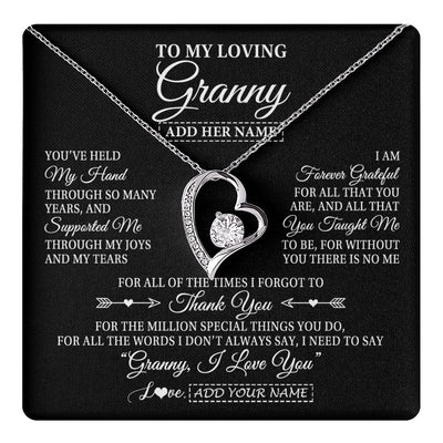 Forever Love Necklace 14K White Gold Finish | 1 | Personalized To My Loving Granny Necklace From Granddaughter You've Help My Hand Granny Gift From Grandson Granny Birthday Mothers Day Gift Box Message Card | https://teecentury.