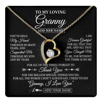 Forever Love Necklace 18K Yellow Gold Finish | 1 | Personalized To My Loving Granny Necklace From Granddaughter You've Help My Hand Granny Gift From Grandson Granny Birthday Mothers Day Gift Box Message Card | https://teecentury.