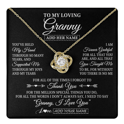 Love Knot Necklace 18K Yellow Gold Finish | 1 | Personalized To My Loving Granny Necklace From Granddaughter You've Help My Hand Granny Gift From Grandson Granny Birthday Mothers Day Gift Box Message Card | https://teecentury.