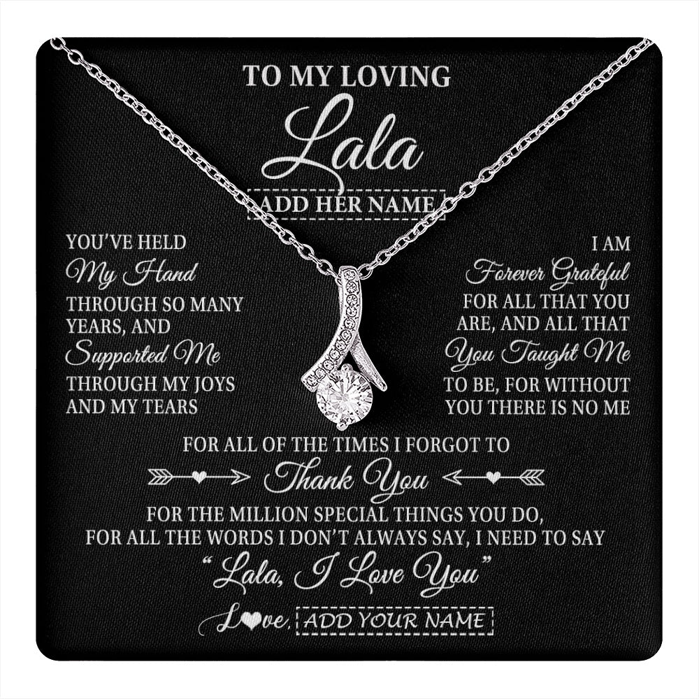 Alluring Beauty Necklace 14K White Gold Finish | 1 | Personalized To My Loving Lala Necklace From Granddaughter You've Help My Hand Lala Gift From Grandson Lala Birthday Mothers Day Custom Gift Box Message Card | https://teecentury.