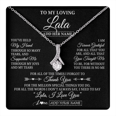 Alluring Beauty Necklace 14K White Gold Finish | 1 | Personalized To My Loving Lala Necklace From Granddaughter You've Help My Hand Lala Gift From Grandson Lala Birthday Mothers Day Custom Gift Box Message Card | https://teecentury.