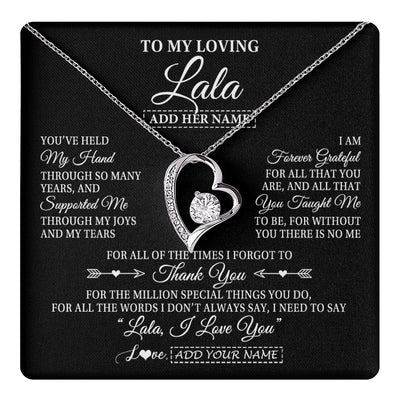 Forever Love Necklace 14K White Gold Finish | 1 | Personalized To My Loving Lala Necklace From Granddaughter You've Help My Hand Lala Gift From Grandson Lala Birthday Mothers Day Custom Gift Box Message Card | https://teecentury.