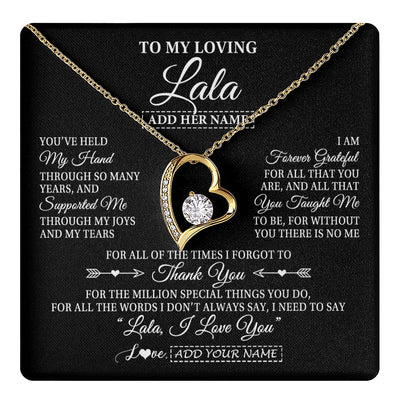 Forever Love Necklace 18K Yellow Gold Finish | 1 | Personalized To My Loving Lala Necklace From Granddaughter You've Help My Hand Lala Gift From Grandson Lala Birthday Mothers Day Custom Gift Box Message Card | https://teecentury.