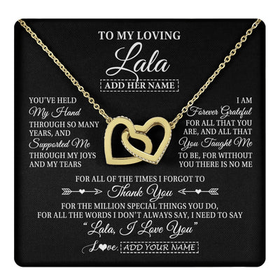 Interlocking Hearts Necklace 18K Yellow Gold Finish | 1 | Personalized To My Loving Lala Necklace From Granddaughter You've Help My Hand Lala Gift From Grandson Lala Birthday Mothers Day Custom Gift Box Message Card | https://teecentury.