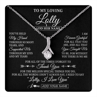 Alluring Beauty Necklace 14K White Gold Finish | 1 | Personalized To My Loving Lolly Necklace From Granddaughter You've Help My Hand Lolly Gift From Grandson Lolly Birthday Mothers Day Gift Box Message Card | https://teecentury.