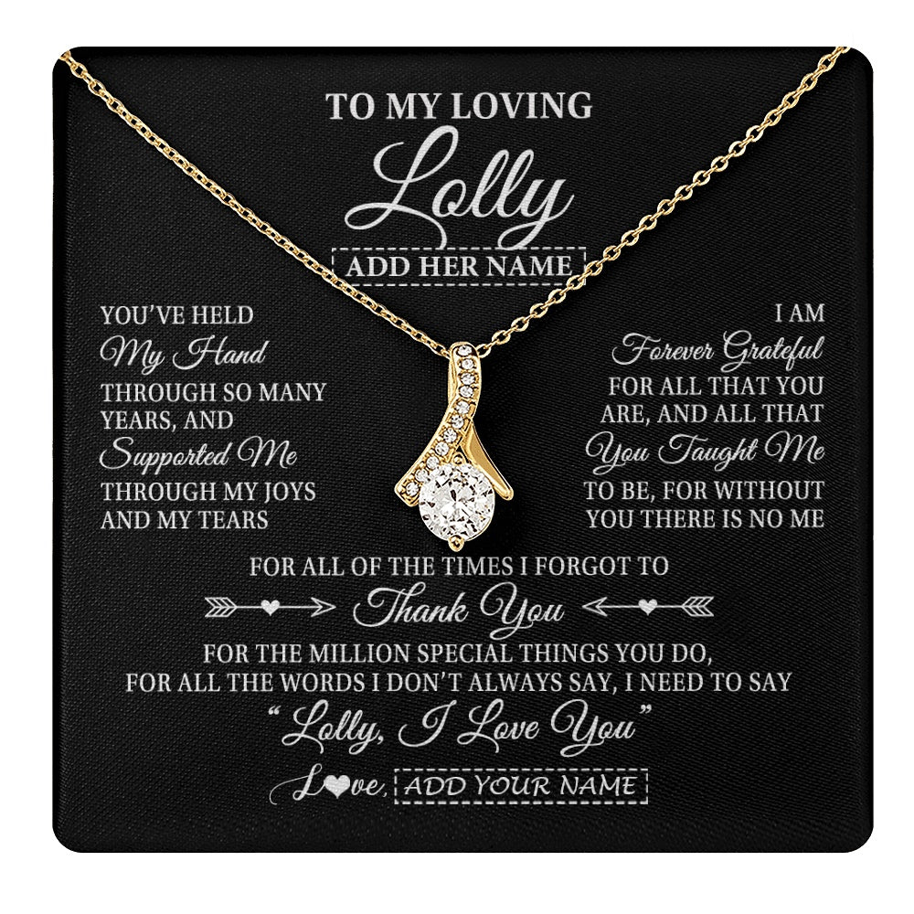 Alluring Beauty Necklace 18K Yellow Gold Finish | 1 | Personalized To My Loving Lolly Necklace From Granddaughter You've Help My Hand Lolly Gift From Grandson Lolly Birthday Mothers Day Gift Box Message Card | https://teecentury.