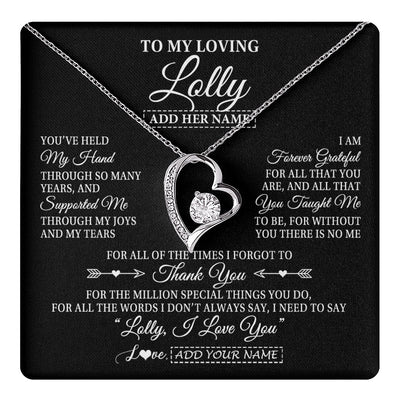 Forever Love Necklace 14K White Gold Finish | 1 | Personalized To My Loving Lolly Necklace From Granddaughter You've Help My Hand Lolly Gift From Grandson Lolly Birthday Mothers Day Gift Box Message Card | https://teecentury.