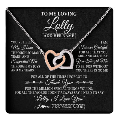 Interlocking Hearts Necklace Stainless Steel & Rose Gold Finish | 1 | Personalized To My Loving Lolly Necklace From Granddaughter You've Help My Hand Lolly Gift From Grandson Lolly Birthday Mothers Day Gift Box Message Card | https://teecentury.
