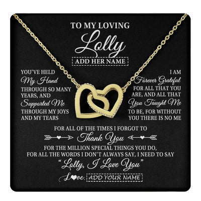 Interlocking Hearts Necklace 18K Yellow Gold Finish | 1 | Personalized To My Loving Lolly Necklace From Granddaughter You've Help My Hand Lolly Gift From Grandson Lolly Birthday Mothers Day Gift Box Message Card | https://teecentury.