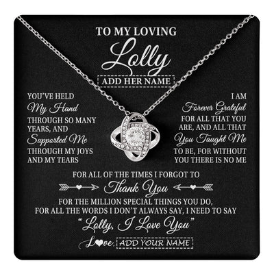 Love Knot Necklace 14K White Gold Finish | 1 | Personalized To My Loving Lolly Necklace From Granddaughter You've Help My Hand Lolly Gift From Grandson Lolly Birthday Mothers Day Gift Box Message Card | https://teecentury.