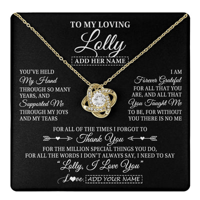 Love Knot Necklace 18K Yellow Gold Finish | 1 | Personalized To My Loving Lolly Necklace From Granddaughter You've Help My Hand Lolly Gift From Grandson Lolly Birthday Mothers Day Gift Box Message Card | https://teecentury.