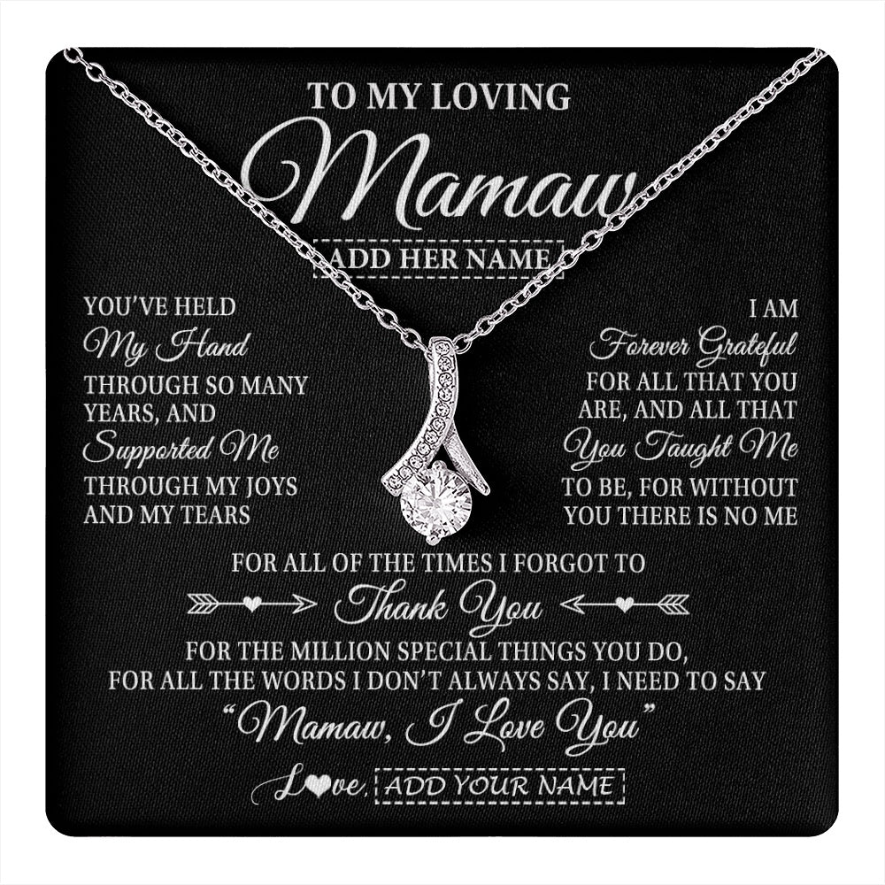 Alluring Beauty Necklace 14K White Gold Finish | 1 | Personalized To My Loving Mamaw Necklace From Granddaughter You've Help My Hand Mamaw Gift From Grandson Mamaw Birthday Mothers Day Gift Box Message Card | https://teecentury.