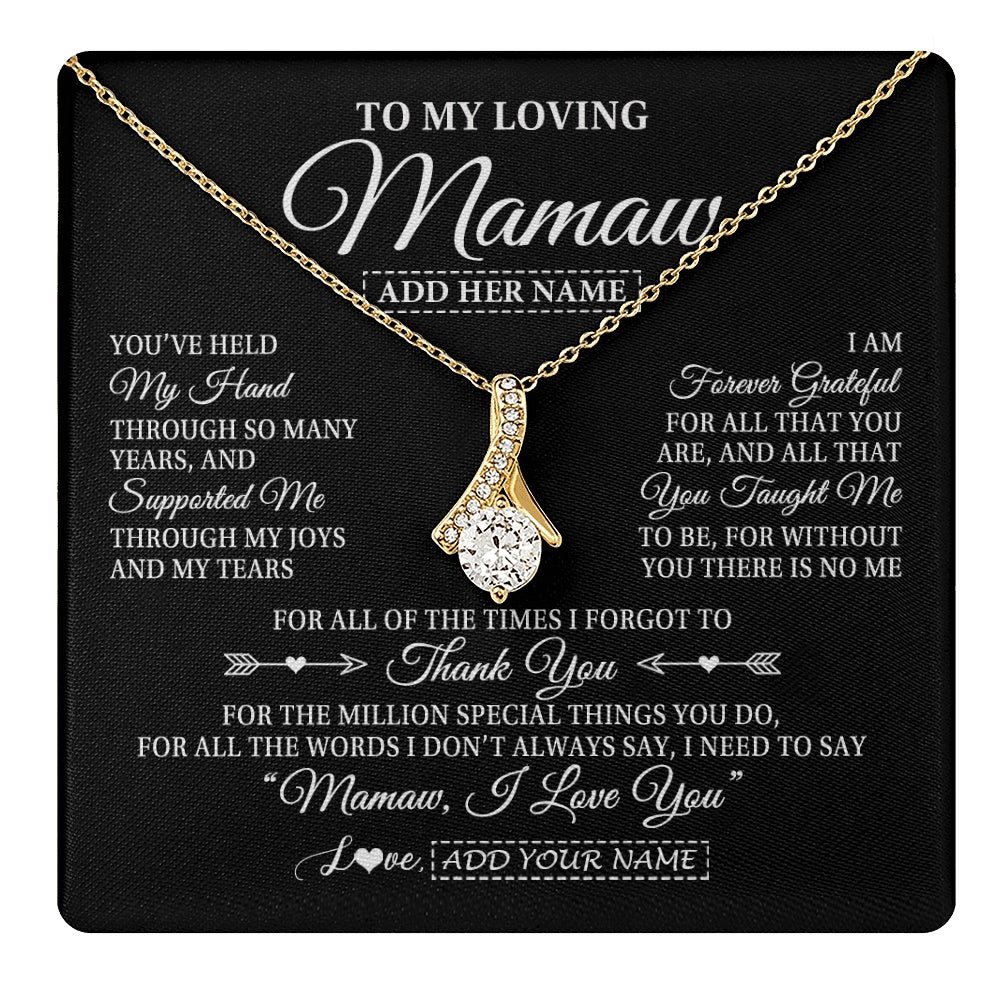 Alluring Beauty Necklace 18K Yellow Gold Finish | 1 | Personalized To My Loving Mamaw Necklace From Granddaughter You've Help My Hand Mamaw Gift From Grandson Mamaw Birthday Mothers Day Gift Box Message Card | https://teecentury.