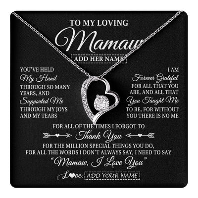 Forever Love Necklace 14K White Gold Finish | 1 | Personalized To My Loving Mamaw Necklace From Granddaughter You've Help My Hand Mamaw Gift From Grandson Mamaw Birthday Mothers Day Gift Box Message Card | https://teecentury.