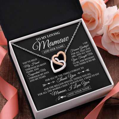 Interlocking Hearts Necklace Stainless Steel & Rose Gold Finish | 2 | Personalized To My Loving Mamaw Necklace From Granddaughter You've Help My Hand Mamaw Gift From Grandson Mamaw Birthday Mothers Day Gift Box Message Card | https://teecentury.