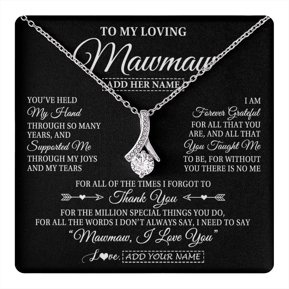 Alluring Beauty Necklace 14K White Gold Finish | 1 | Personalized To My Loving Mawmaw Necklace From Granddaughter You've Help My Hand Mawmaw Gift From Grandson Mawmaw Birthday Mothers Day Gift Box Message Card | https://teecentury.
