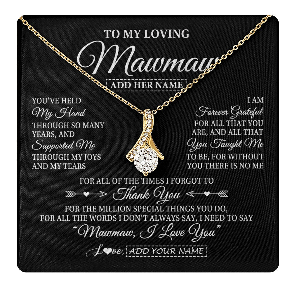 Alluring Beauty Necklace 18K Yellow Gold Finish | 1 | Personalized To My Loving Mawmaw Necklace From Granddaughter You've Help My Hand Mawmaw Gift From Grandson Mawmaw Birthday Mothers Day Gift Box Message Card | https://teecentury.