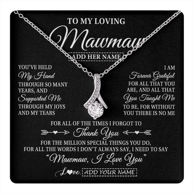Alluring Beauty Necklace 14K White Gold Finish | 1 | Personalized To My Loving Mawmaw Necklace From Granddaughter You've Help My Hand Mawmaw Gift From Grandson Mawmaw Birthday Mothers Day Gift Box Message Card | https://teecentury.