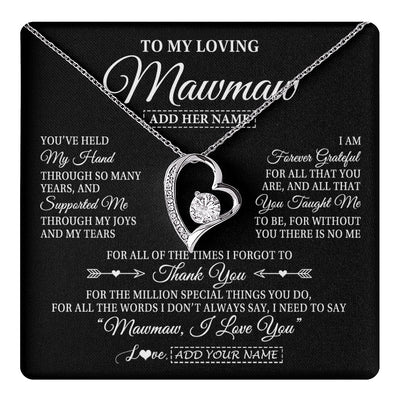 Forever Love Necklace 14K White Gold Finish | 1 | Personalized To My Loving Mawmaw Necklace From Granddaughter You've Help My Hand Mawmaw Gift From Grandson Mawmaw Birthday Mothers Day Gift Box Message Card | https://teecentury.