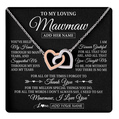 Interlocking Hearts Necklace Stainless Steel & Rose Gold Finish | 1 | Personalized To My Loving Mawmaw Necklace From Granddaughter You've Help My Hand Mawmaw Gift From Grandson Mawmaw Birthday Mothers Day Gift Box Message Card | https://teecentury.
