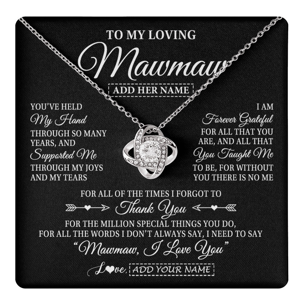Love Knot Necklace 14K White Gold Finish | 1 | Personalized To My Loving Mawmaw Necklace From Granddaughter You've Help My Hand Mawmaw Gift From Grandson Mawmaw Birthday Mothers Day Gift Box Message Card | https://teecentury.