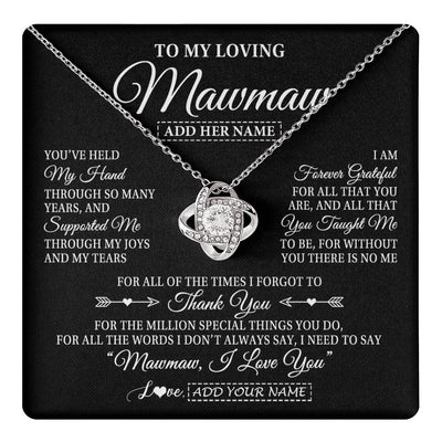 Love Knot Necklace 14K White Gold Finish | 1 | Personalized To My Loving Mawmaw Necklace From Granddaughter You've Help My Hand Mawmaw Gift From Grandson Mawmaw Birthday Mothers Day Gift Box Message Card | https://teecentury.