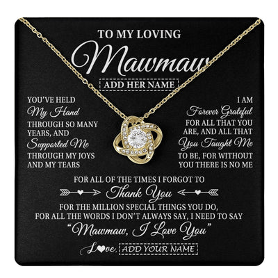 Love Knot Necklace 18K Yellow Gold Finish | 1 | Personalized To My Loving Mawmaw Necklace From Granddaughter You've Help My Hand Mawmaw Gift From Grandson Mawmaw Birthday Mothers Day Gift Box Message Card | https://teecentury.