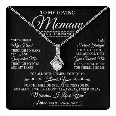 Alluring Beauty Necklace 14K White Gold Finish | 1 | Personalized To My Loving Memaw Necklace From Granddaughter You've Help My Hand Memaw Gift From Grandson Memaw Birthday Mothers Day Gift Box Message Card | https://teecentury.