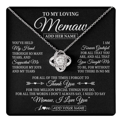 Love Knot Necklace 14K White Gold Finish | 1 | Personalized To My Loving Memaw Necklace From Granddaughter You've Help My Hand Memaw Gift From Grandson Memaw Birthday Mothers Day Gift Box Message Card | https://teecentury.