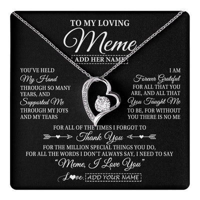 Forever Love Necklace 14K White Gold Finish | 1 | Personalized To My Loving Meme Necklace From Granddaughter You've Help My Hand Meme Gift From Grandson Meme Birthday Mothers Day Custom Gift Box Message Card | https://teecentury.