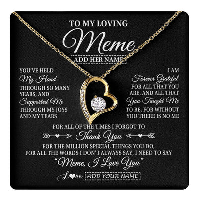 Forever Love Necklace 18K Yellow Gold Finish | 1 | Personalized To My Loving Meme Necklace From Granddaughter You've Help My Hand Meme Gift From Grandson Meme Birthday Mothers Day Custom Gift Box Message Card | https://teecentury.
