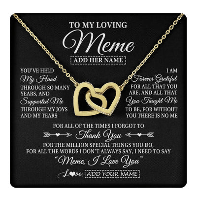 Interlocking Hearts Necklace 18K Yellow Gold Finish | 1 | Personalized To My Loving Meme Necklace From Granddaughter You've Help My Hand Meme Gift From Grandson Meme Birthday Mothers Day Custom Gift Box Message Card | https://teecentury.