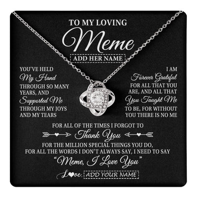Love Knot Necklace 14K White Gold Finish | 1 | Personalized To My Loving Meme Necklace From Granddaughter You've Help My Hand Meme Gift From Grandson Meme Birthday Mothers Day Custom Gift Box Message Card | https://teecentury.