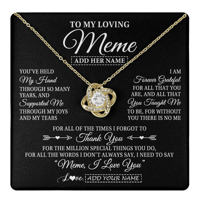 Love Knot Necklace 18K Yellow Gold Finish | 1 | Personalized To My Loving Meme Necklace From Granddaughter You've Help My Hand Meme Gift From Grandson Meme Birthday Mothers Day Custom Gift Box Message Card | https://teecentury.